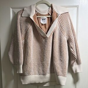 Aerie V-Neck Sweater in Cream and Tan